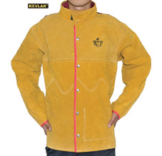 金黃色皮配紅色阻燃背布焊接服